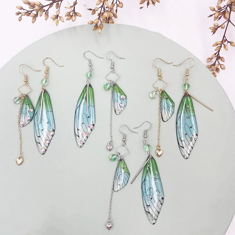 Handmade Fairy Tale Butterfly Wing Earrings Women Simulation Insect Wing Drop Earrings Foil Statement Earrings Bridal Jewelry
