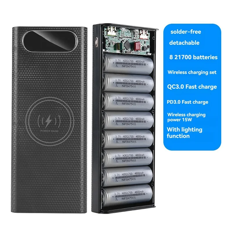 

【Последние лекарства!】2X Power Bank DIY Shell Case Зарядное устройство с функцией освещения 8X21700 Организация корпуса батареи 22 шт.