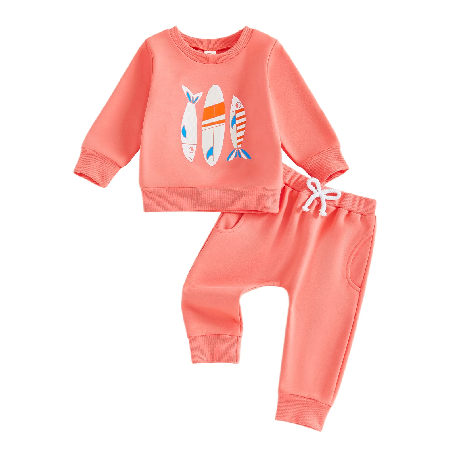 

Toddler Girls Fall Outfits Surfboard and Fish Print Long Sleeve Sweatshirt and Elastic Pants Set Baby 2 Piece Clothes