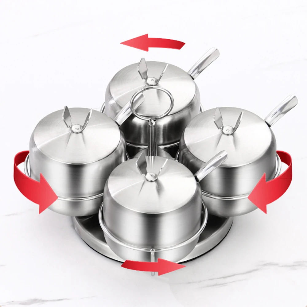 

3/4Pcs 304 Stainless Steel Rotating Seasoning Jars Set with Lid Large Capacity Seasoning Box Combination Suit Easy To Clean