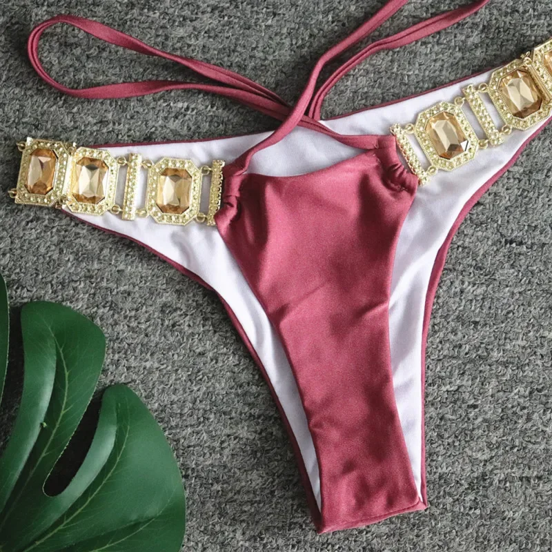 2025 Two 2 Piece Swimsuit Female Luxury Crystal Sexy Thong String Bikini Set Women Swimwear Beach Wear Bathing Suit