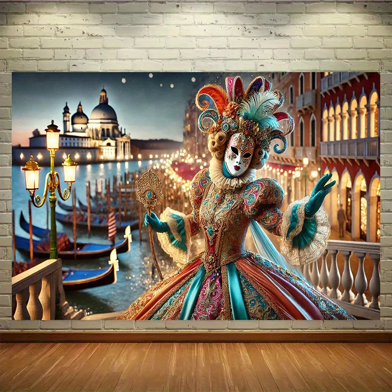 Uma bandeira de carnaval veneziano - máscaras venezianas e decorações de festas de gôndola, um elegante fundo de dança de máscaras venezianas