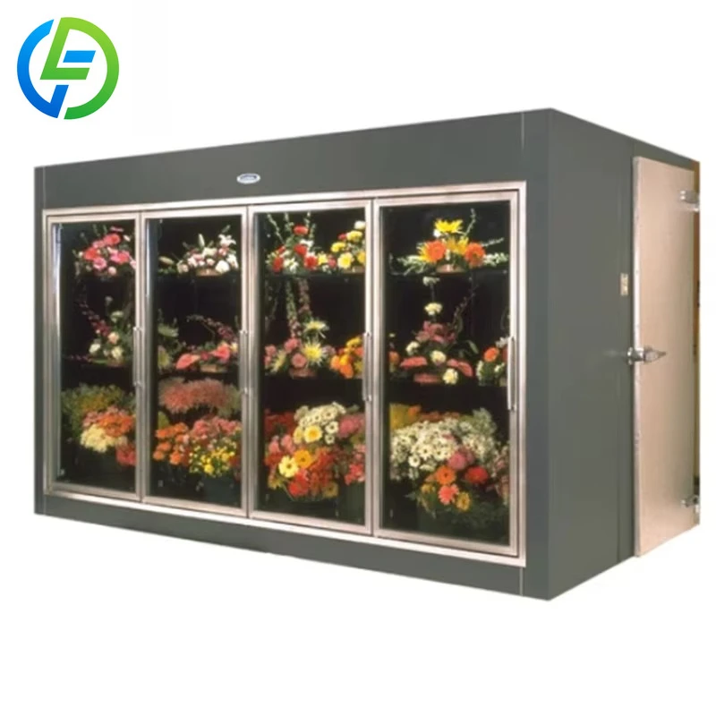 FOODLINE Customized Commercial Display Walk-in Cooler with 10 Glass Doors Easy-to-Operate Refrigerator for Flower Shop Featuring