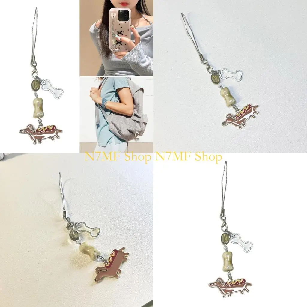 N7MF Fashionable Dachshund Cell Chopm Charm Delicado Regalo para amantes y adolescentes perros