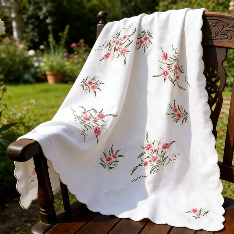 輸出用フランスレトロ刺繍テーブルクロス手刺繍アメリカンパストラル多目的綿布約80cm