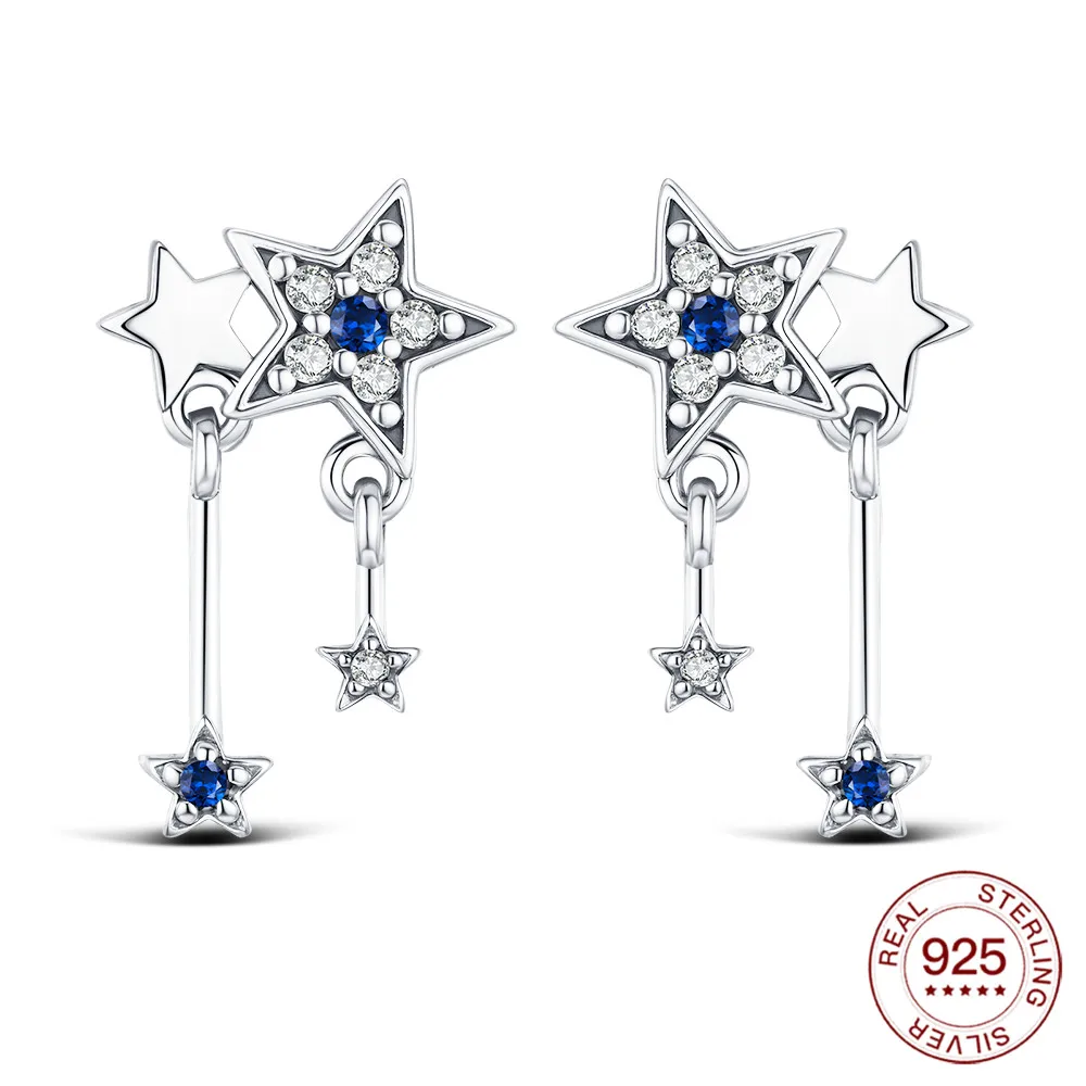 Hot 925 Sterling Silver Earrings Women's Wedding Party Fashion Gifts High Quality Jewelry Lovers Star Fringe Stud Earrings