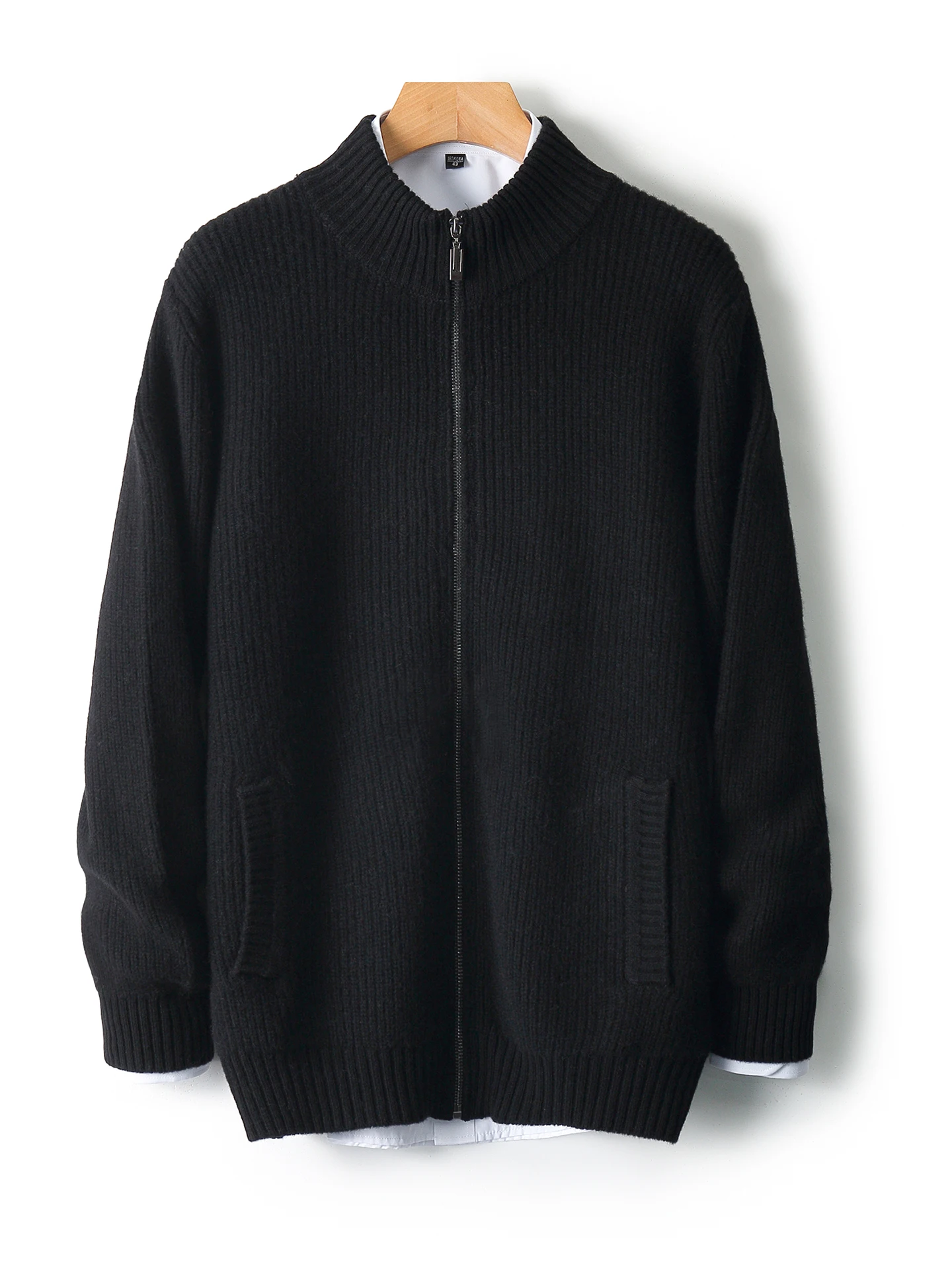 Smart Casual Autumn Winter Man Sweater Classic 100% Merino Wool Thick Knitted Cardigan Men Long Sleeve Clothing Tops Outerwear