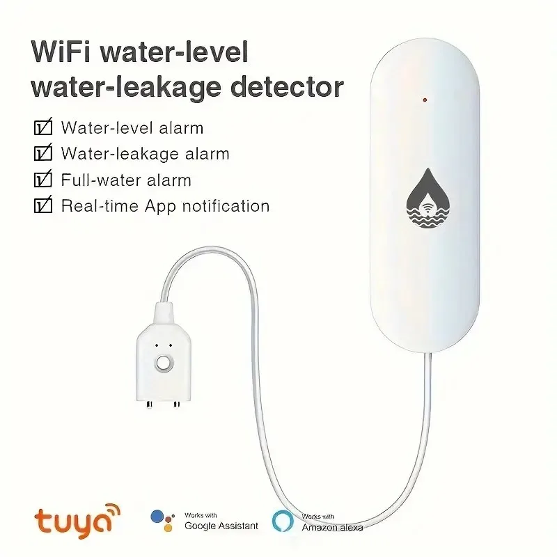 Sensor inteligente de fugas de agua WIFI Tuya, alarma, Sensor de fugas de agua de inundación, Compatible con Smart Life, Google Home, Alexa