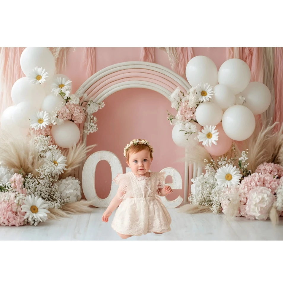 Neonato Primo Compleanno Sfondo Palloncini Ragazza Ragazzo Baby Shower Torta Smash Party Rosa Blu Sfondo fotografico Decor Prop