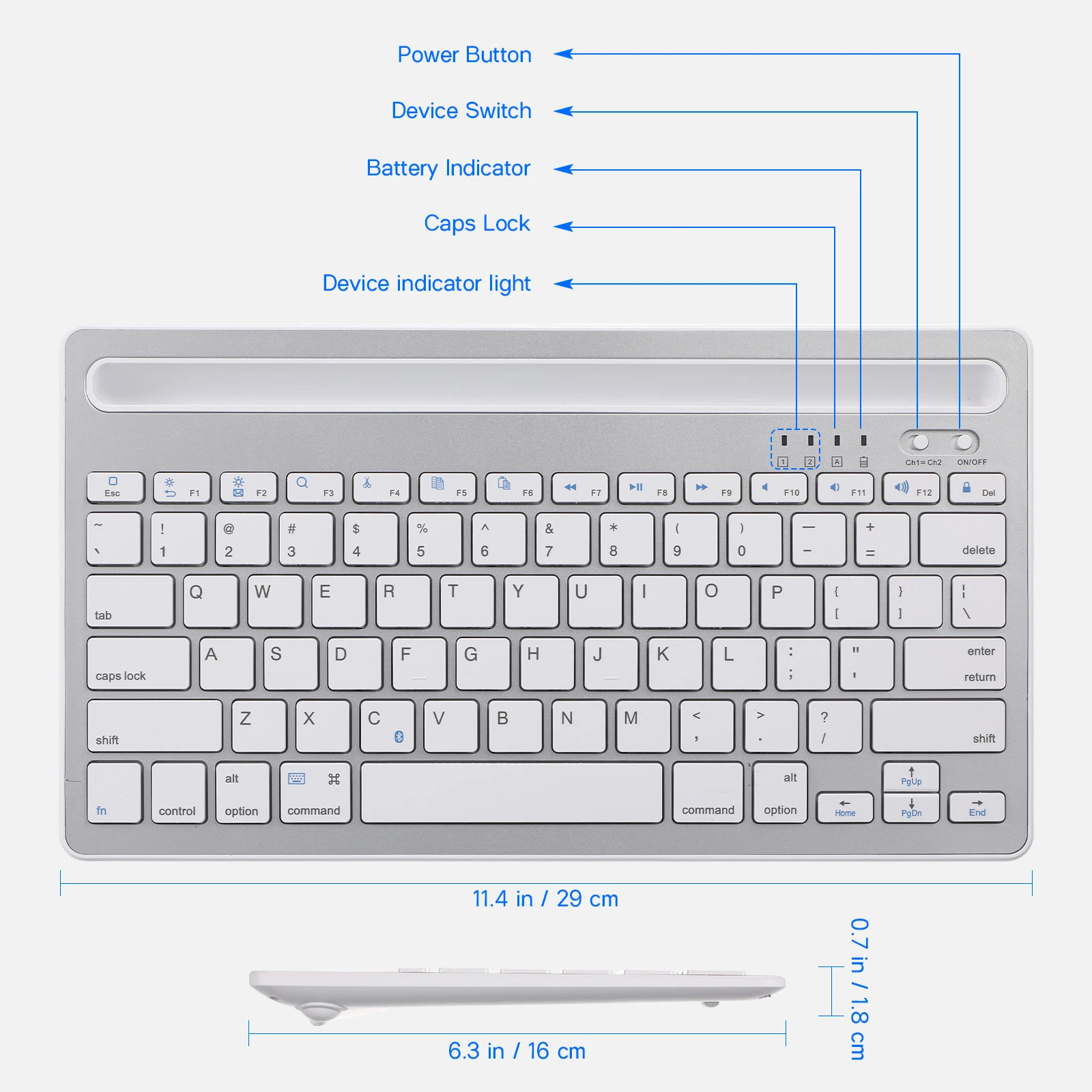 Silent Keyboard White K003C Wireless Rechargeable For Laptop Mobile Phone Tablets Noiseless Portable Multi Device Connection