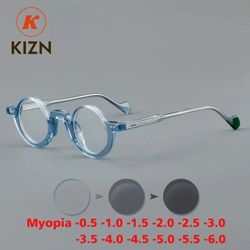 

KIZN анти-синие ацетатные фотохромные очки для близорукости, оправа для мужчин, оптические ретро-очки по рецепту, женские очки от -0,50 до -6,0