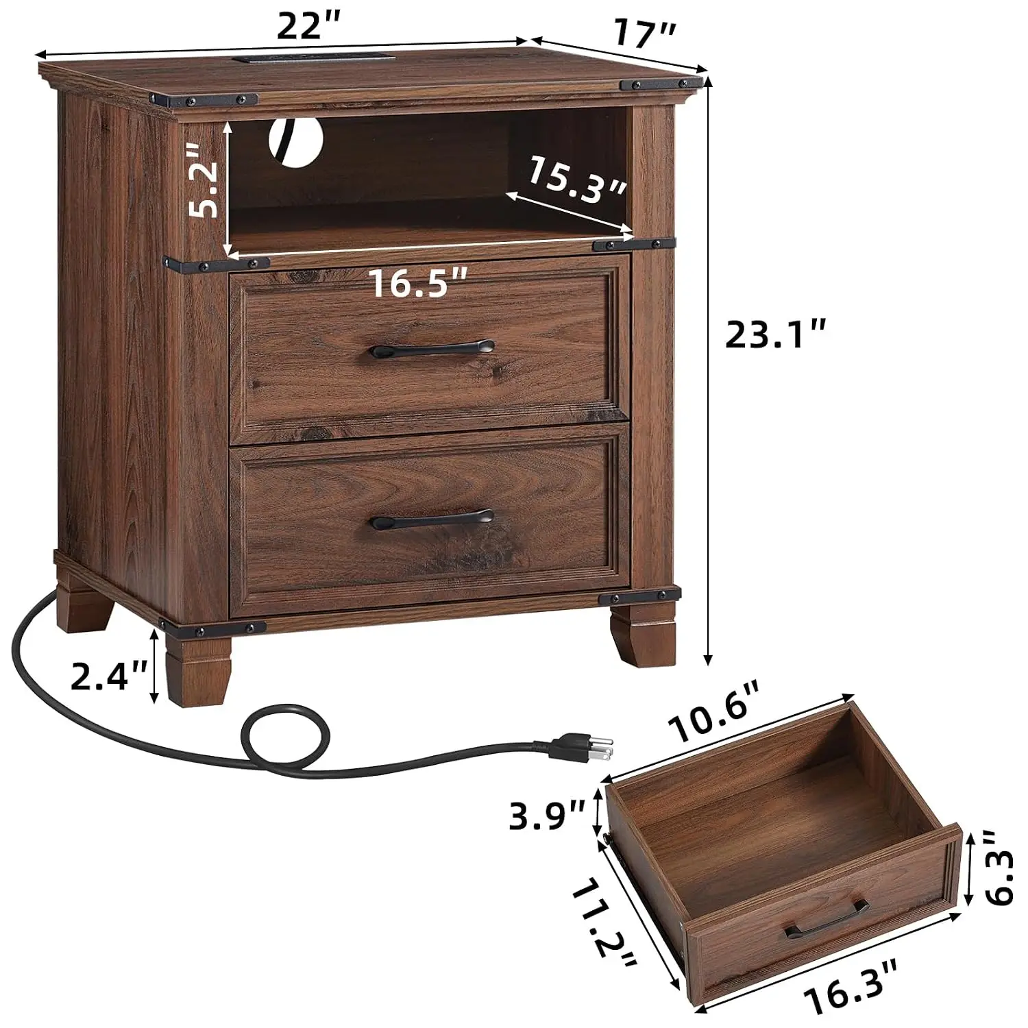 Farmhouse Nightstand Set with Charging 4