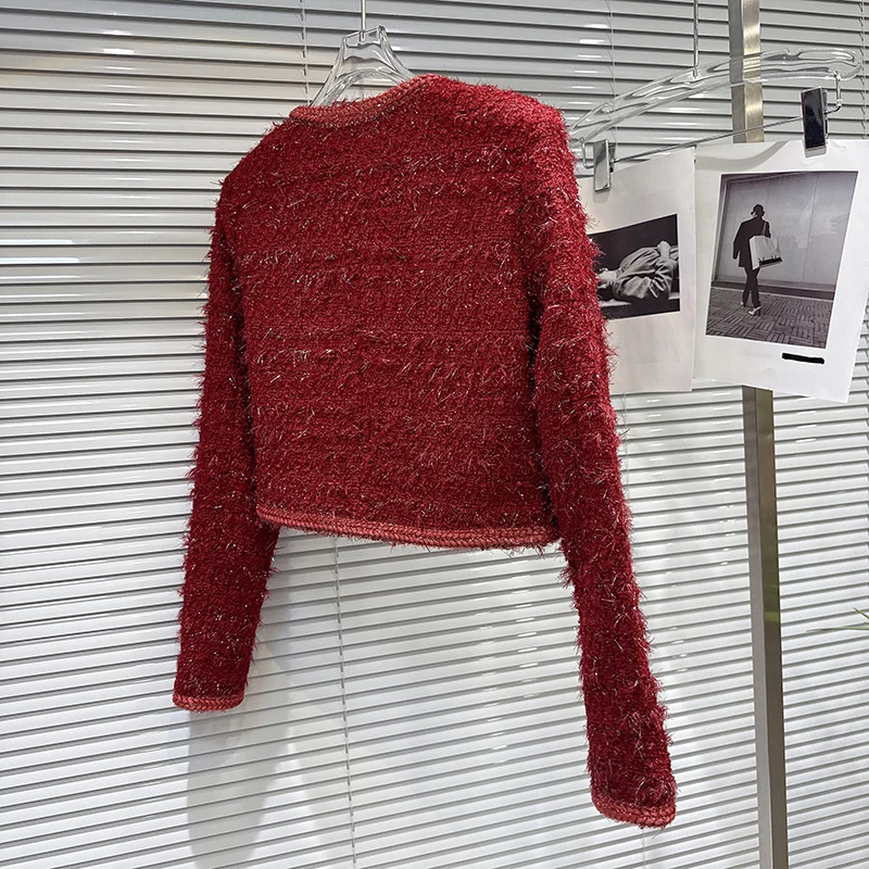 2025 Winter New French Style Round Neck Knitted Coarse Fleece Down Short Jacket Women Fashionable and Elegant Commute Coat