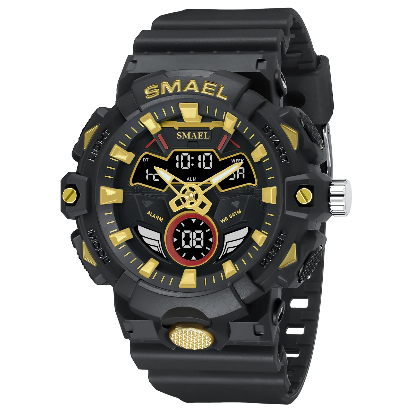 

Fashion Smael Top Brand Men Classic Leisure 50m Waterproof Multifunctional Dual Movement Military Sport Led Digital Quartz Watch