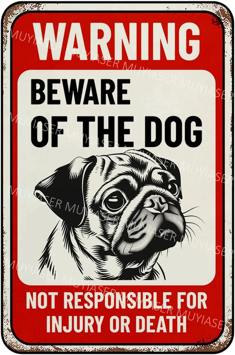 Beware Of Dog Sign Pug Warning Sign Aluminum Metal Tin Signs Outdoor Yard Sign Warning Sign For Fence Yard Home Kitchen Far sign