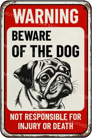 Beware Of Dog Sign Pug Warning Sign Aluminum Metal Tin Signs Outdoor Yard Sign Warning Sign For Fence Yard Home Kitchen Far sign