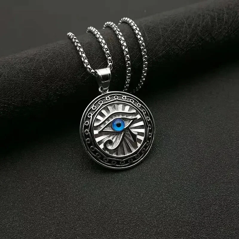 Ancient Egyptian Eagle Head God Eye of Horus Pendant Stainless Steel Eye of God Necklace Men\\'s Punk Amulet Jewelry Gift