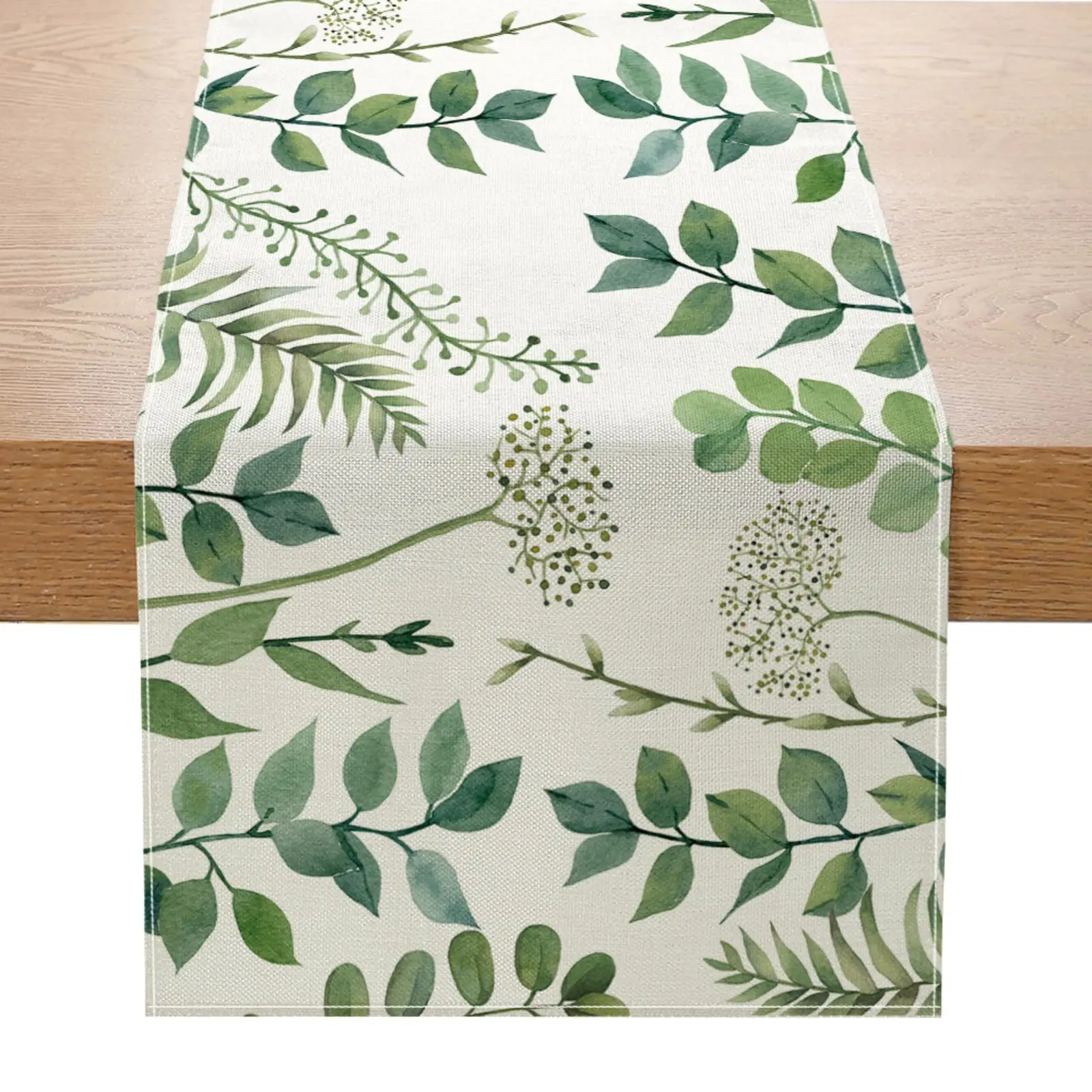 Spring Greenery Eucalyptus Leaf Table Runner with Green Branches Seasonal Kitchen Dining Decor Ideal for Indoor & Outdoor Family
