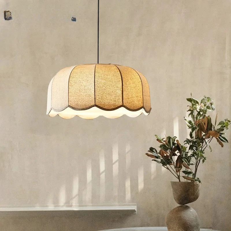 

Japanese Wave Restaurant Retro Bedroom Living Room Homestay Simple Wabi Sabi Middle Ancient Style Lighting Linen Pendant