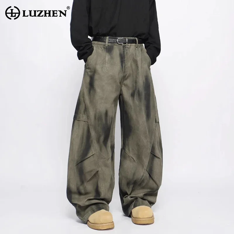 

LUZHEN, окрашенный в галстук, с принтом, широкие брюки, повседневные весенние брюки 2024, мужские модные новые оригинальные прямые брюки, мужская одежда JY4319