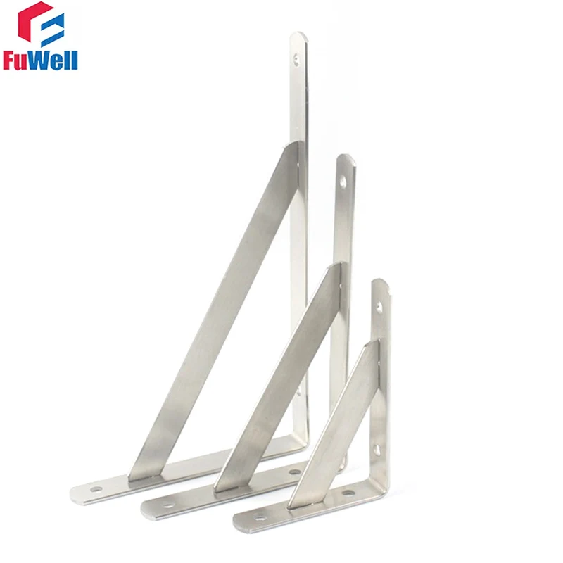 Fuwell 2pcs Thickened Solid Stainless Steel Triangular Laminate Bracket Wall Shelf Partition Fixed Furniture Hardware