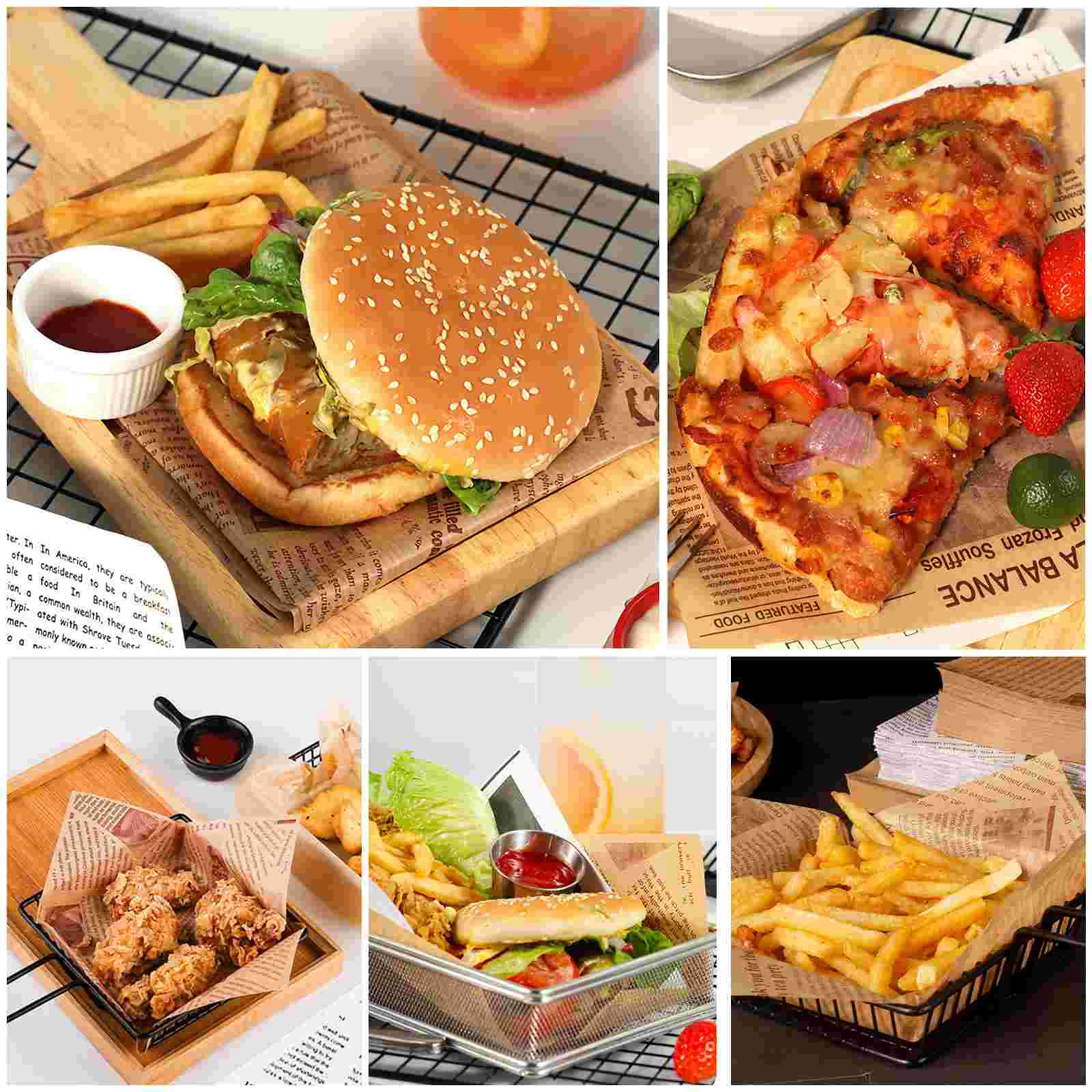 50 Sheets Food Wrapping Paper Oilproof Sandwich Grease-resistant Fry Pan Grade Bread Liners Decorative Oil-proof Hamburger