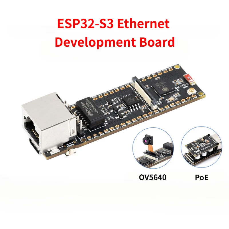 Waveshare ESP32-S3 Ethernet Development Board with PoE Camera Interface OV5640 10/100M RJ45 WiFi Bluetooth