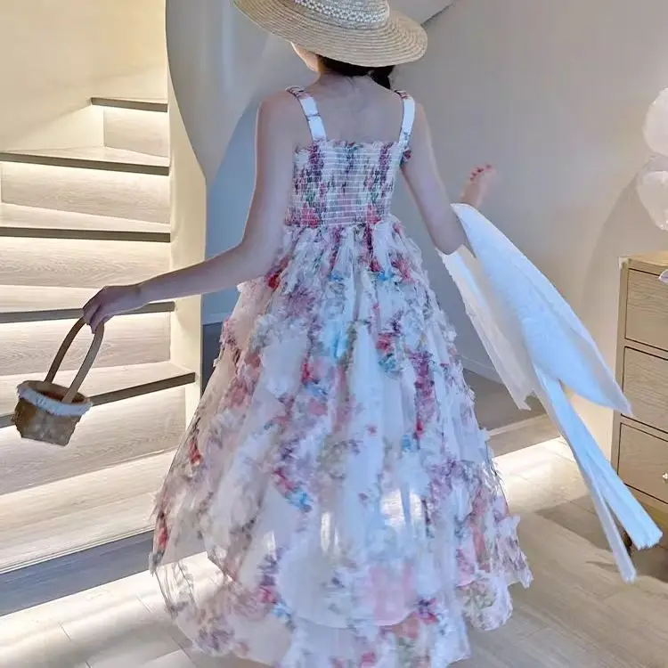 

Girls' dress summer 2025 new style girls' summer dress children's cardigan floral princess dress for girls