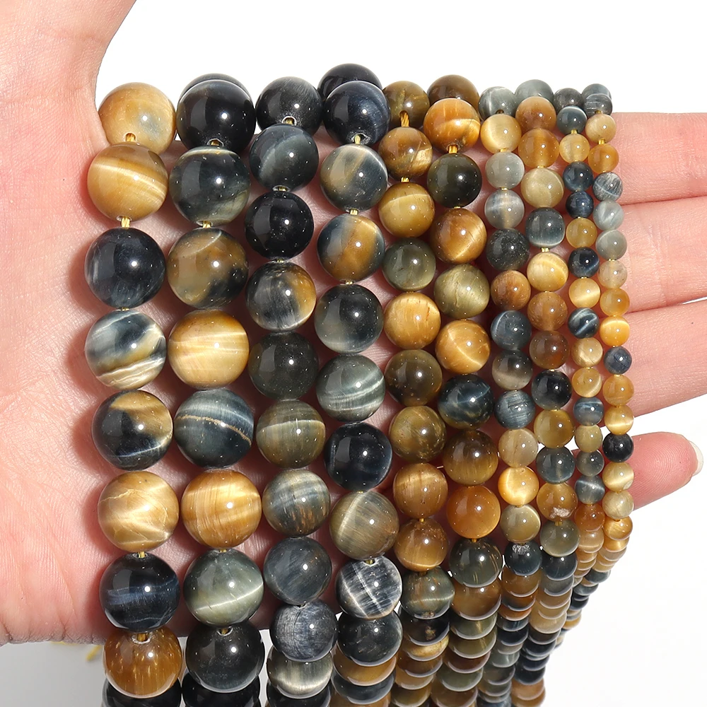 4/6/8/10/12 mm natürliche, traumhafte Tigeraugen-Steinperlen, runde lose Perlen für die Schmuckherstellung, DIY-Bastelarbeiten, Armbänder, Halsketten und Accessoires.
