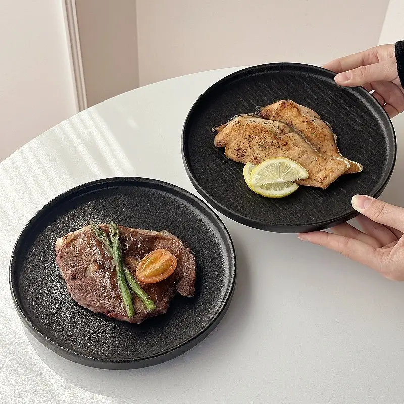 

Light Luxury Black Ceramic Plates Restaurant Home Use High Grade Steak Spaghetti Plate Creative Cake Dessert Plates