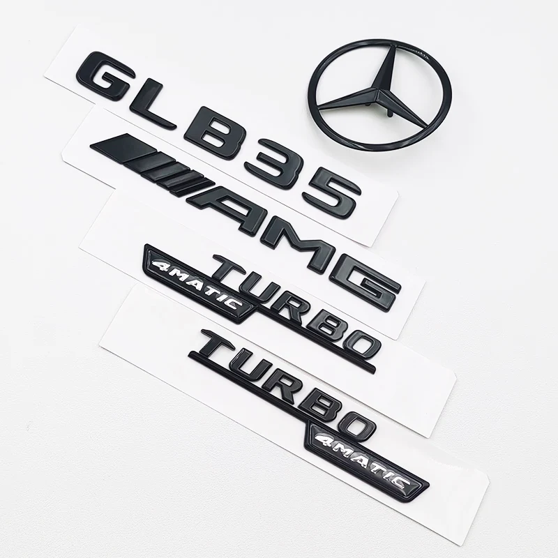 3D ABS Black Logo GLB35 Letters Turbo 4matic Emblem AMG Badge Car Rear Star Sticker For Mercedes Benz GLB35 AMG X247 Accessories