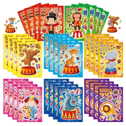 8/16Sheets Children DIY Circus Animal Puzzle Stickers Make a Face Cute Cartoon Toys Assemble Jigsaw Kids Games Party Decoration