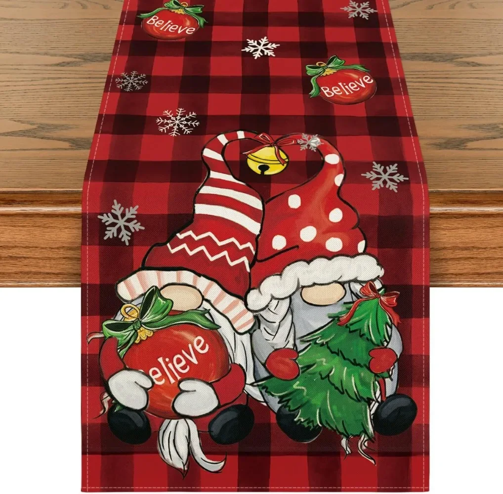 

Artoid Mode, красный и черный плед из буйвола, гном, верьте снежинки, рождественская дорожка для стола, сезонный зимний праздник, кухня, столовая