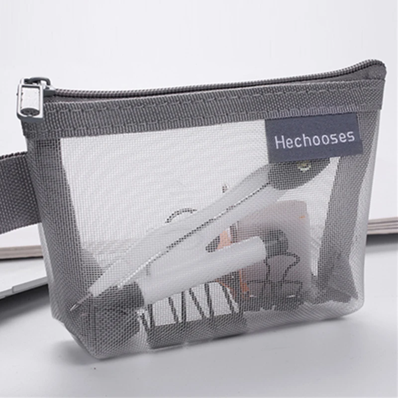 Mini Mesh Makeup Pouch School Pencil Case Large-capacity Coin Purse Key Card Bags Transparent Stationery Storage Supply