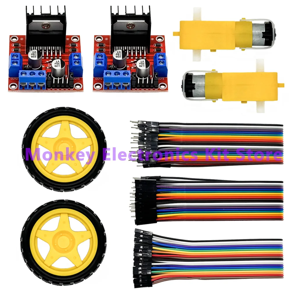 L298N moudle , motors , wheels, Dupont Line , L298N + motors + wheels +3 kinds of DuPont lines with 20 pin each in 20CM