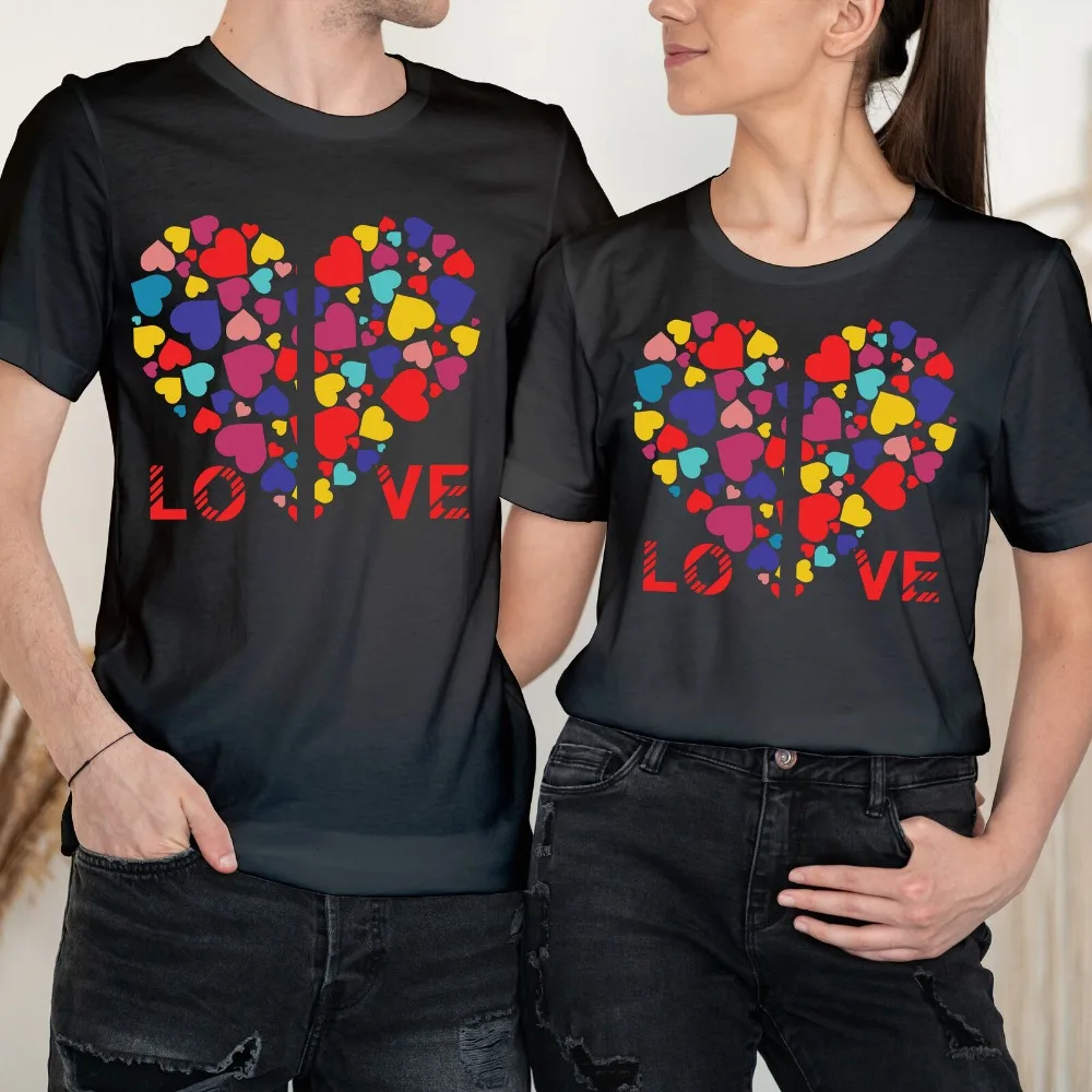 Heart Happy Valentine's Day Love Goals Couple Love Matching T-Shirts Hipster Short Sleeve High Quality Cotton Tops Clothes