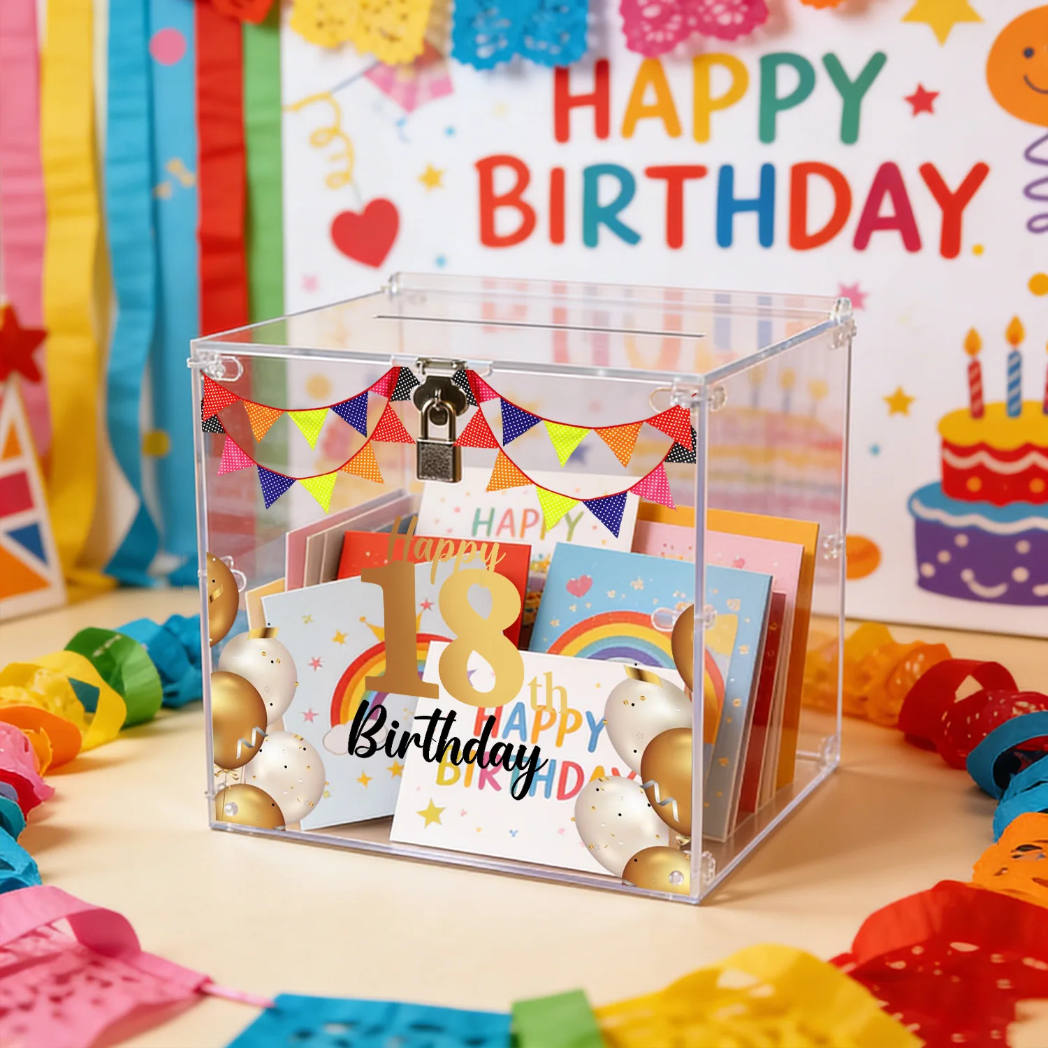 

Acrylic Birthday Card Boxes with Lock, Card Boxes for 18th Birthday Party, Envelope Money Card Boxes for Birthday Celebrations
