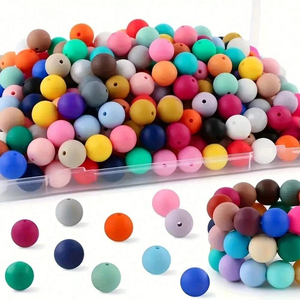 120 Stück 15mm Silikonperlen, geeignet für die Herstellung von Stiftanhängern, Halsketten, Armbändern und Schmuck. – Detail 2