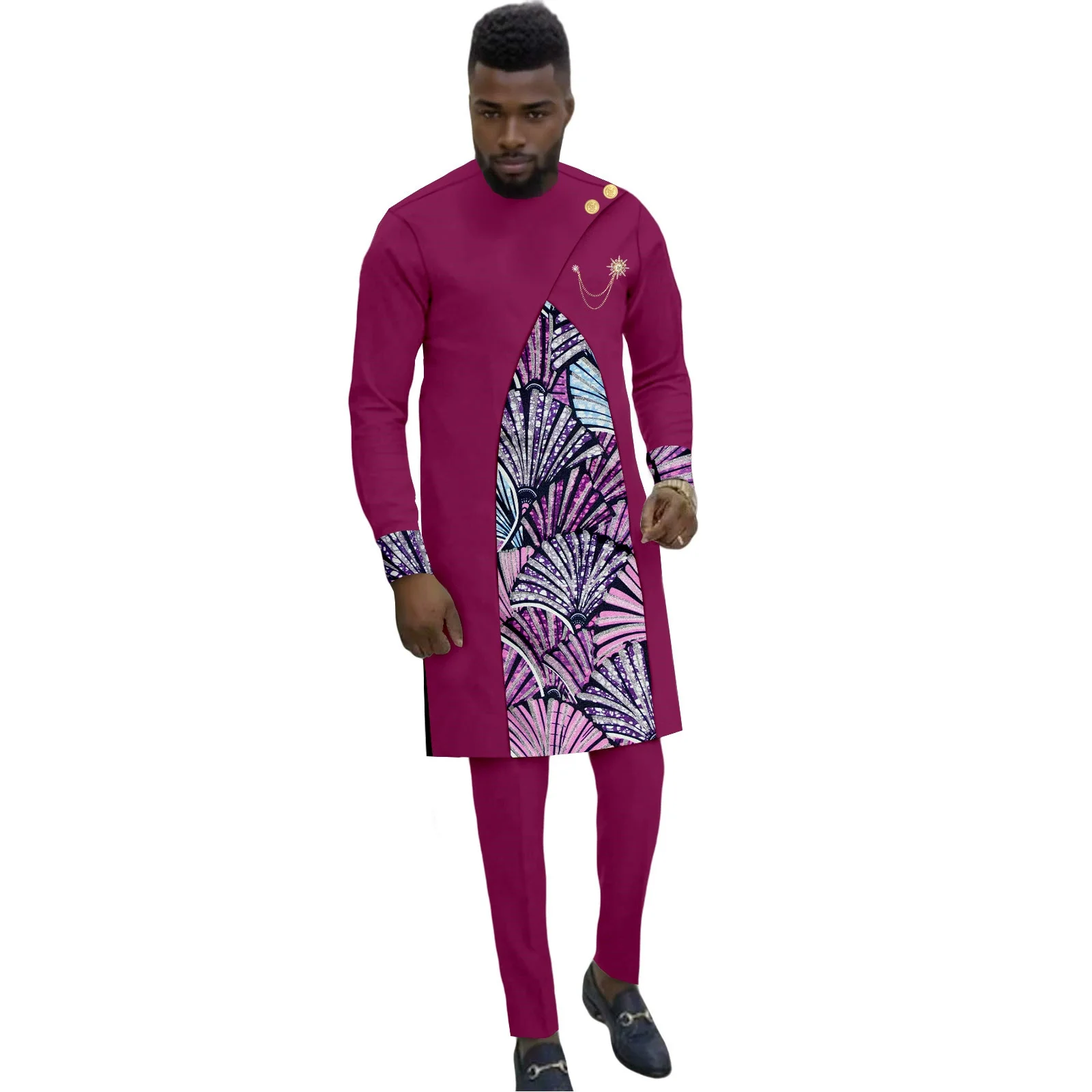 طقم ملابس رجالية أفريقية بتصميم زر قطري - طقم قميص وبنطلون Darcyki