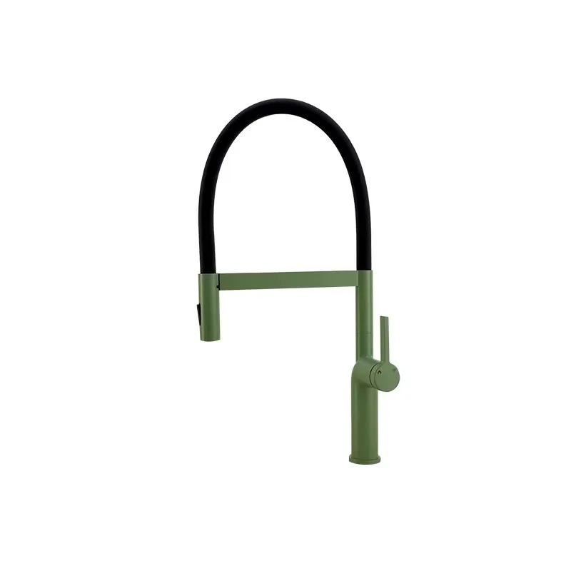 Olive Green Kitchen Clean Modern Brass Kitchen Faucet with Flexible Black Spout Cold and Hot Wash Kitchen Tap Faucet