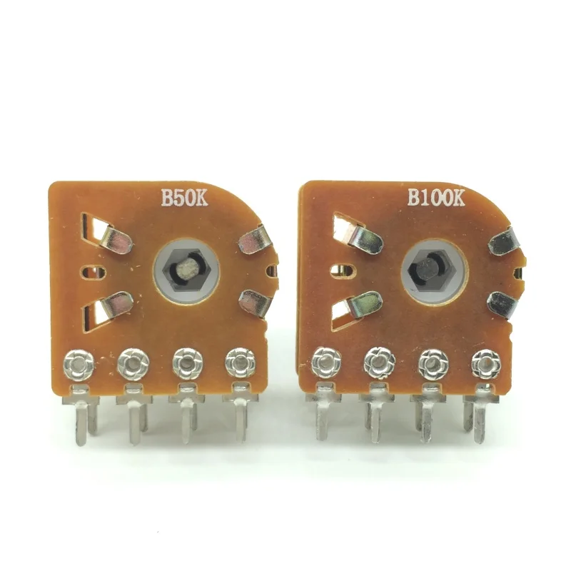 1pcs，Single loop rotary potentiometer，RK16，B50K B100K，8Pin，Axis length 20mm, axis diameter 6mm，Audio Volume Knob