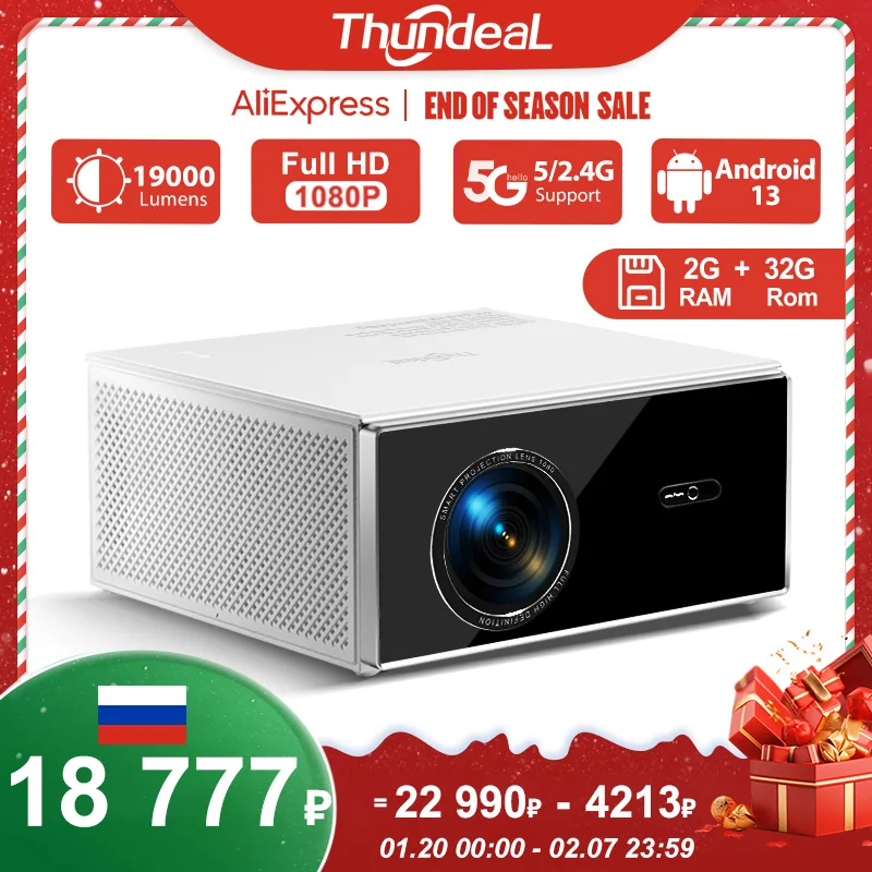 ThundeaL 2K 4K Full HD 1080P Projector TDA7W 2G 32G Android 13 WiFi 6 Home Theater TDA7 Beam Projector for Outdoor Meeting Video