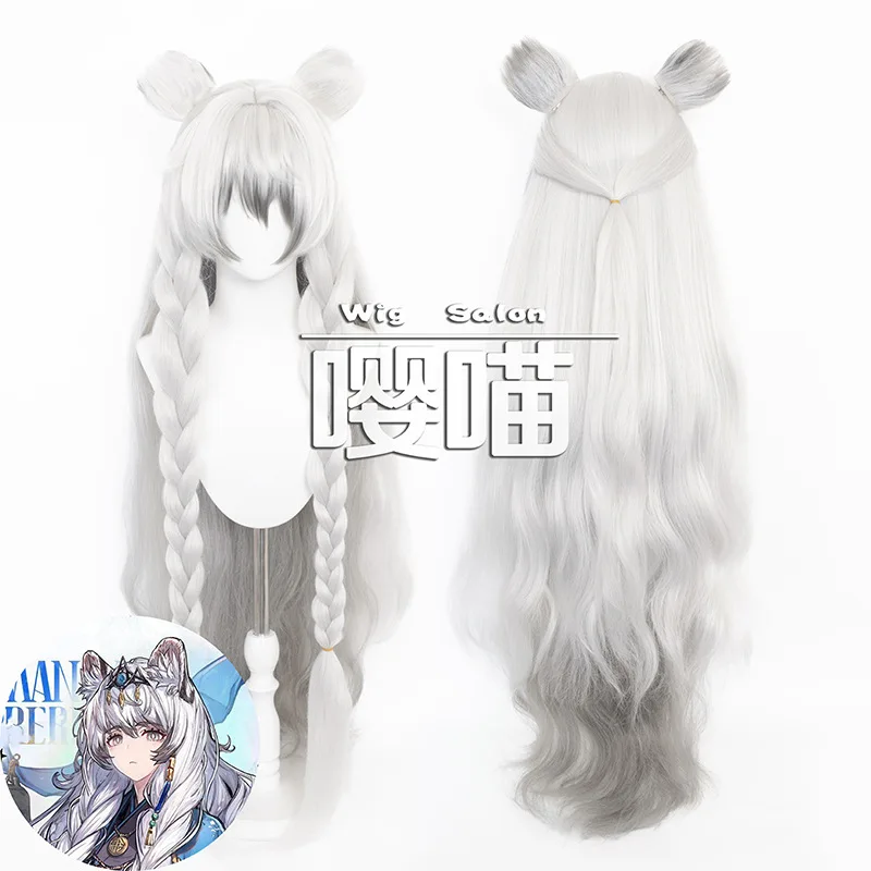 

Аниме-парик для косплея Праманикс из игры Arknights, длинный волнистый парик серебристо-белого цвета с черными вкраплениями, термостойкий, из синтетического волокна