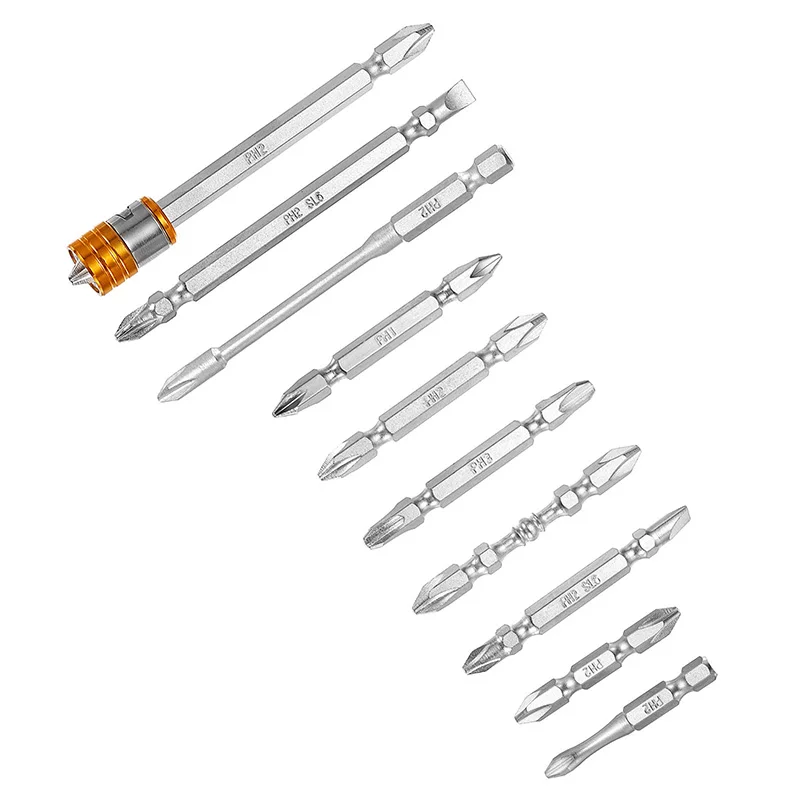 Ph1/ph2/ph3/sl6 double end chave de fenda conjunto bit com colar magnético removível 1/4 "hex shank s2 brocas de aço ferramentas manuais