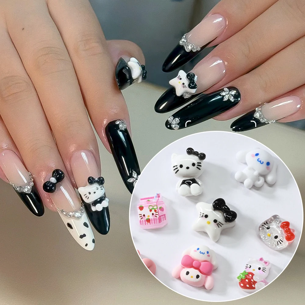 24칸/박스 헬로키티 만화 캐릭터 & 친구 레진 네일 액세서리 3D 귀여운 네일 아트 참 DIY 매니큐어 데코