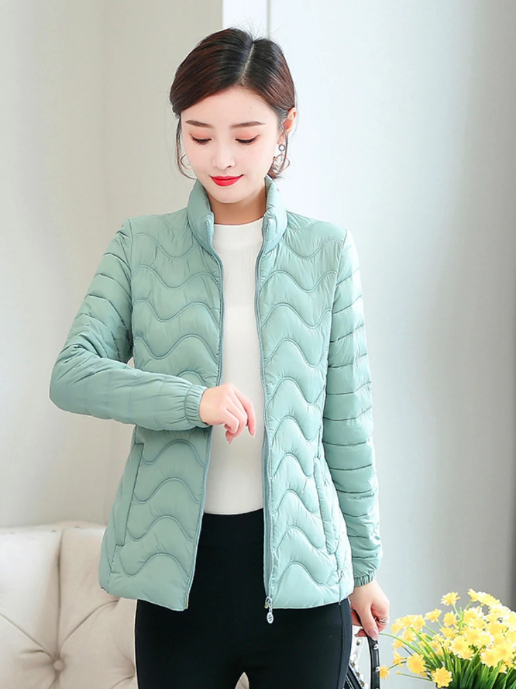 Thin and Light Autumn Winter Cotton Coat Women Fashion Zipper Slim Short Jackets Solid Color Wild Casual Female Coat