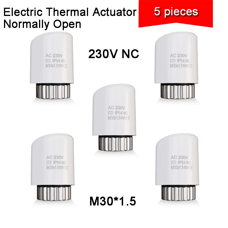 

5 Pieces Manifold 230V / 24V Electric Thermal Actuator Thermoelectric Drive Motor Normally Open Closed for Underfloor Heating