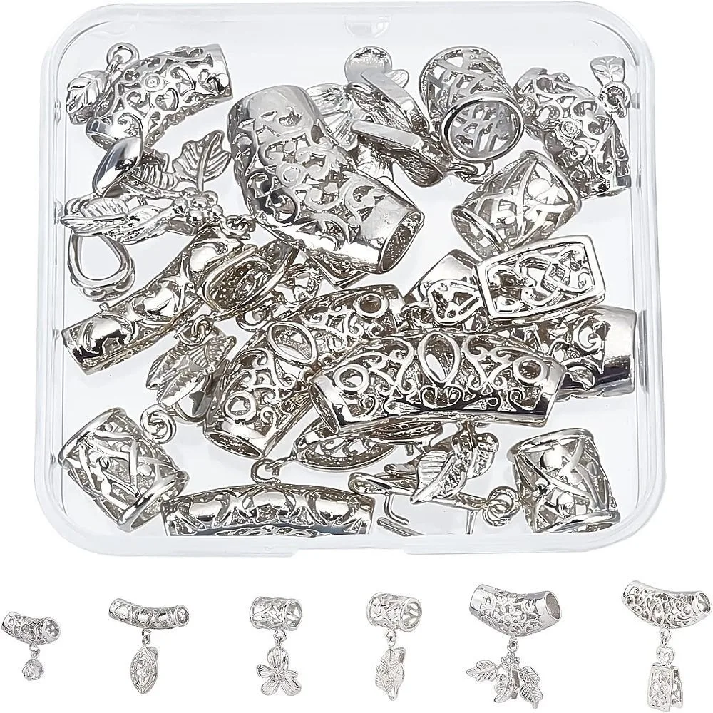 12Pcs Brass Ice Pinch Bails 6 Style Hanger Links with Pendant Bails Connectors Platinum Tube Bails Pendant Filigree Pinch Clip