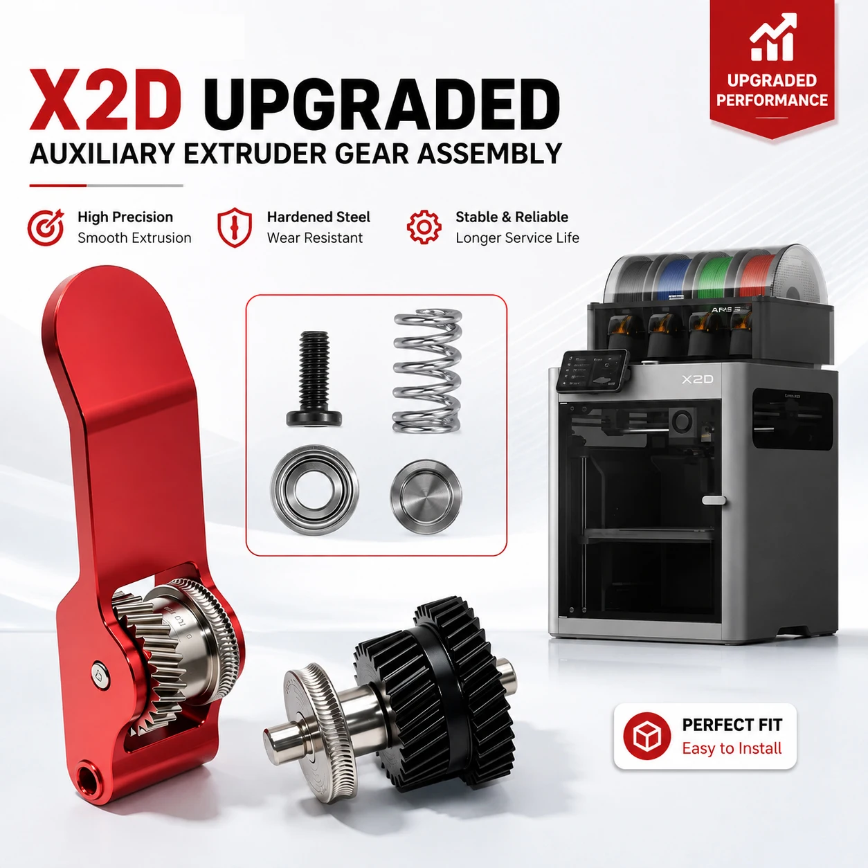 Auxiliary Extruder Gear Assembly For Bamboo Lab X2D Upgraded Hardened Steel Gear Metal Lever POM Helical Gear 3D Printer Parts