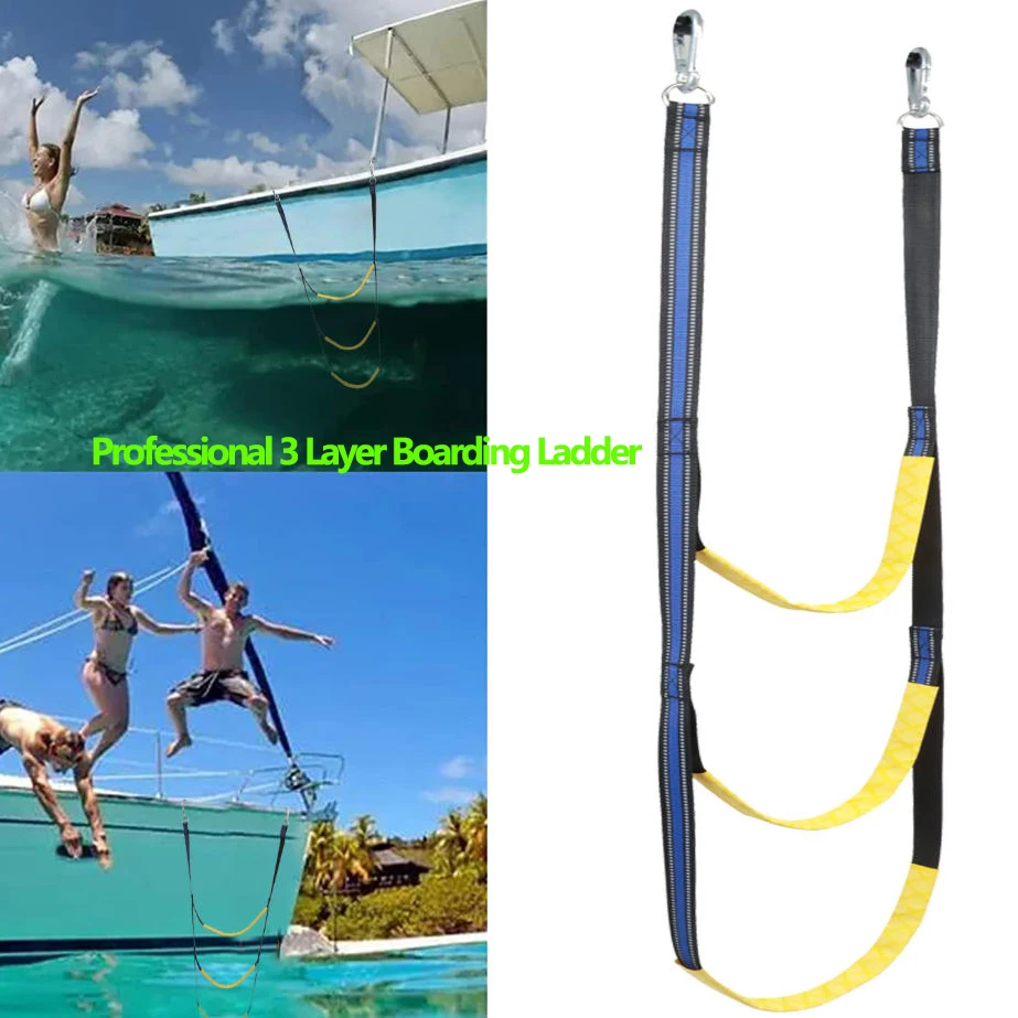 

Профессиональная 3-слойная лестница для посадки на лодке, мягкая складная морская лестница для дайвинга, стальной крючок, нейлон, вход в воду, лестница